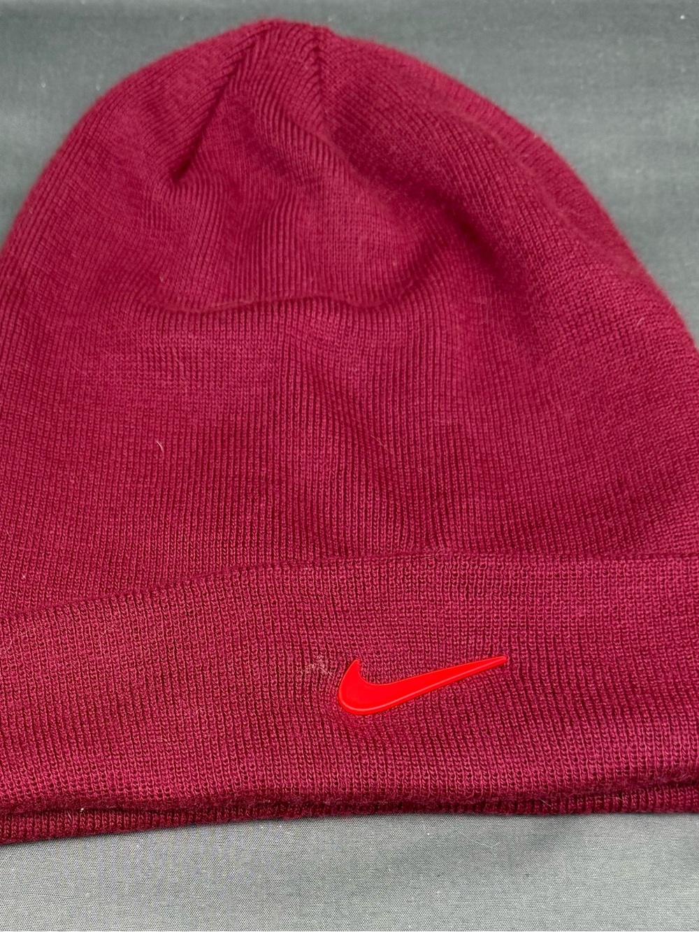 Nike Knit Beanie - Maroon with Red Swoosh
